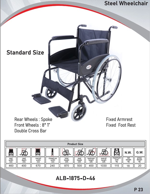 Steel wheelchair  I Standard size I   ALB-1875-D-46