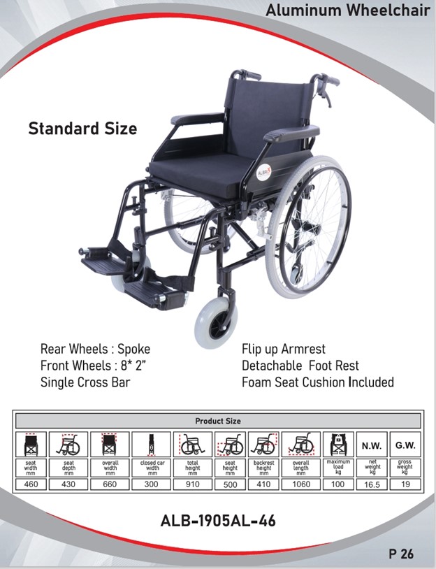 Aluminium wheelchair I Standard size I ALB-1905AL-46